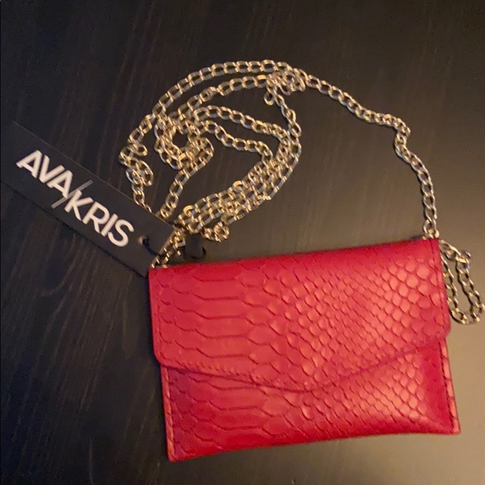 AVA/KRIS Ruby Red Snake Skin Purse w/Gold chain